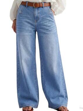 Wide Leg Baggy Stretchy Jeans Mid Waist Denim Pants